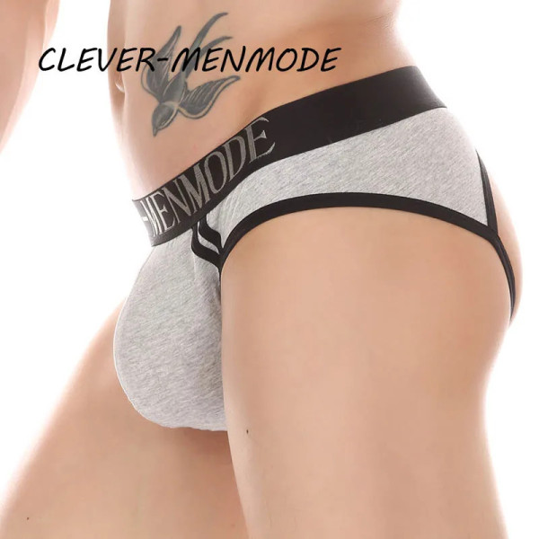 CLEVER-MENMODE Men's Sexy Back Open Buttock Briefs Open Hip Panties Jockstrap T Back Big Penis Bag Panties Gay Sissy Bikini