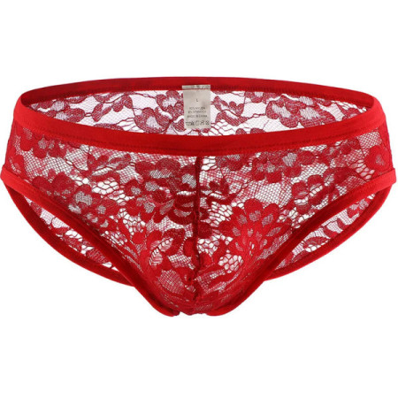 Men's Sexy Lace Ultra-Thin Transparent Briefs Low Rise Sheer Lingerie Men Penis Bag Mini Panties Breathable Bikini Sissy Costume