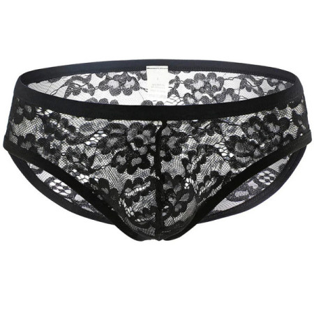 Men's Sexy Lace Ultra-Thin Transparent Briefs Low Rise Sheer Lingerie Men Penis Bag Mini Panties Breathable Bikini Sissy Costume