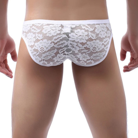 Men's Sexy Lace Ultra-Thin Transparent Briefs Low Rise Sheer Lingerie Men Penis Bag Mini Panties Breathable Bikini Sissy Costume