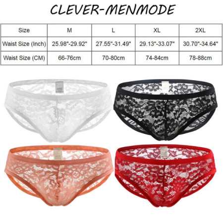 Men's Sexy Lace Ultra-Thin Transparent Briefs Low Rise Sheer Lingerie Men Penis Bag Mini Panties Breathable Bikini Sissy Costume