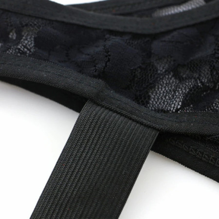 Men's Sexy Underwear Sheer Lace Thong Mini Lingerie Double Butthong Panties Men's Seat Belt Gay Exotic BDSM Fetish Sissy Bikini