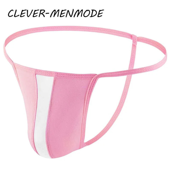 Men's Sexy Middle Sheer T Back Underwear Mini Striped Thong Ultra-Thin Buttocks Sheer Panties G string Sissy Bikini