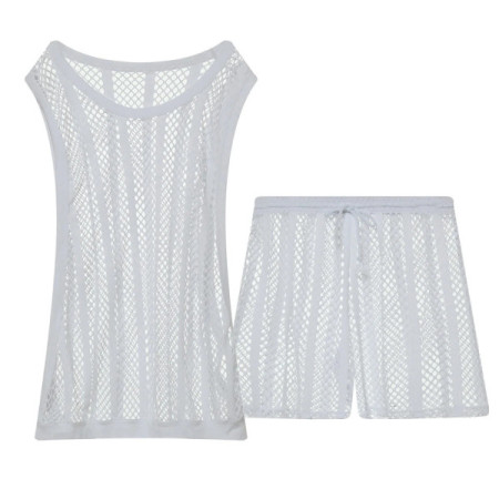 CLEVER-MENMODE Mens Undershirt Set Mesh Tank Tops Boxers Sexy Sheer Fishnet Hollow Sleeveless Singlet Shorts Nightwear