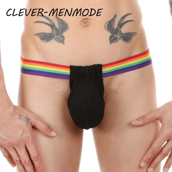 CLEVER-MENMODE Men's Sexy T Back Thong G String Underwear Bulge Penis Pouch Bikini Stretch Big U Convex Breathable Panties