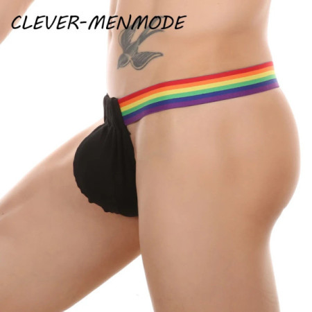 CLEVER-MENMODE Men's Sexy T Back Thong G String Underwear Bulge Penis Pouch Bikini Stretch Big U Convex Breathable Panties