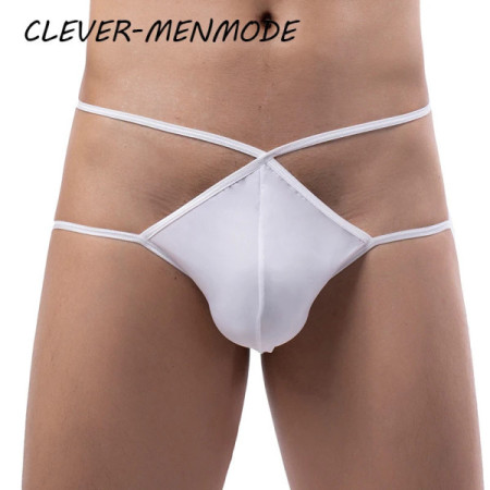 Men's Sexy String Cross Belt Underwea Ice Silk Raised Penis Bag Thong G String T Back Lingerie Crotch Panties Sex Gay Bikini 18+