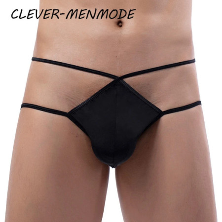 Men's Sexy String Cross Belt Underwea Ice Silk Raised Penis Bag Thong G String T Back Lingerie Crotch Panties Sex Gay Bikini 18+