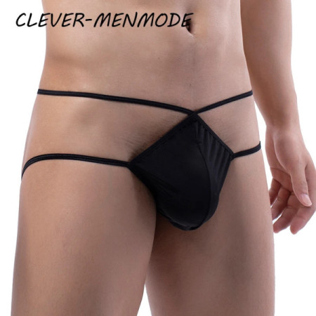 Men's Sexy String Cross Belt Underwea Ice Silk Raised Penis Bag Thong G String T Back Lingerie Crotch Panties Sex Gay Bikini 18+