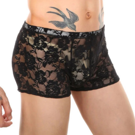 CLEVER-MENMODE Men's Sexy Sheer Boxers Lace Transparent Crop Shorts Breathable Erotic Lingerie Erotic Sissy Panties mini Bikini