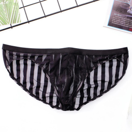 CLEVER-MENMODE Men's Sexy Striped Briefs See Through Underwear Transparent Breathable Mesh Bikini U Convex Bulge Pouch Panties