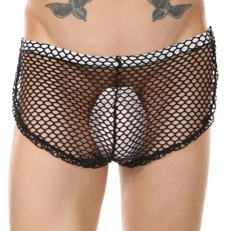 Men's Sexy Openwork Sheer Fishnet Briefs Bare Side Open Lingerie Mesh Transparent Shorts Hollow Mesh Breathable Panties