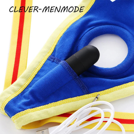 CLEVER-MENMODE Sexy Men's Hollow Out Jockstrap Thong Penis Hole Silicone O Ring Underwear Low Rise Panties Underpants Homme