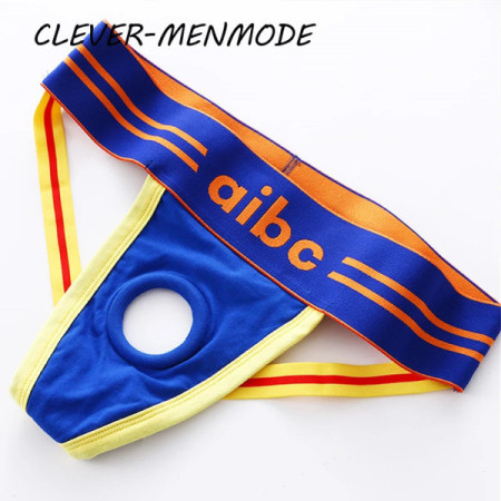 CLEVER-MENMODE Sexy Men's Hollow Out Jockstrap Thong Penis Hole Silicone O Ring Underwear Low Rise Panties Underpants Homme