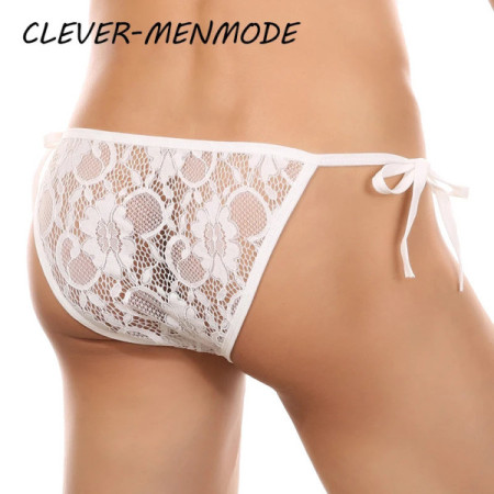 CLEVER-MENMODE Men's Sexy Lace Briefs Exotic Crossdress Lingerie See Through Adjustable Underwear Breathable Side Tie Panties