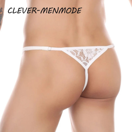 CLEVER-MENMODE Sexy Men's Lace Lingerie See Through Underpants Exotic Side Open Buckle Adjustable Straps G String Sissy Thongs