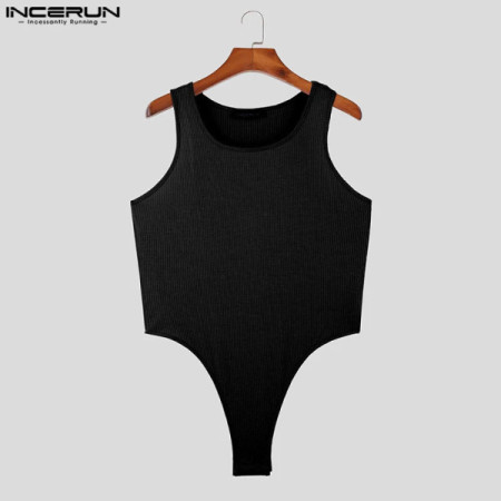 2023 Men Bodysuits Solid Color O-neck Sleeveless Knitted Sexy Rompers Male Tank Tops Cozy Stylish Summer Bodysuit S-2XL INCERUN